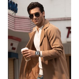 BY BENYAR Mens Watches Analog Quartz Chronograph Waterproof Brown Leather Men's Wrist Watches Business Work Casual Sport Classic Big Face Dress Watch Unique Elegant Gifts for Men