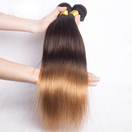 HeioWuio 1B427 Straight Hair Bundles Brazilian Remy Hair Weaves Ombre Three Tone Hair Bundles 100% Unprocessed Virgin Hair 1B/4/27 Hair Bundle 8 8 8 Inch