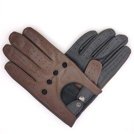 ZLUXURQ Mens Smart Soft and Thin Excellent Quality Italian Lambskin Touch Screen Black & Saddlebrown Leather Driving Gloves for Men