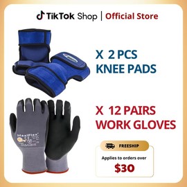 12 Pairs MaxiFlex Gloves | Bon Tool Knee Pads - Nitrile Micro-Foam Grip Palm & Fingers for Excellent Grip and Abrasion Resistance - Ideal for Cleaning and Hand Protection:_Version 1_M
