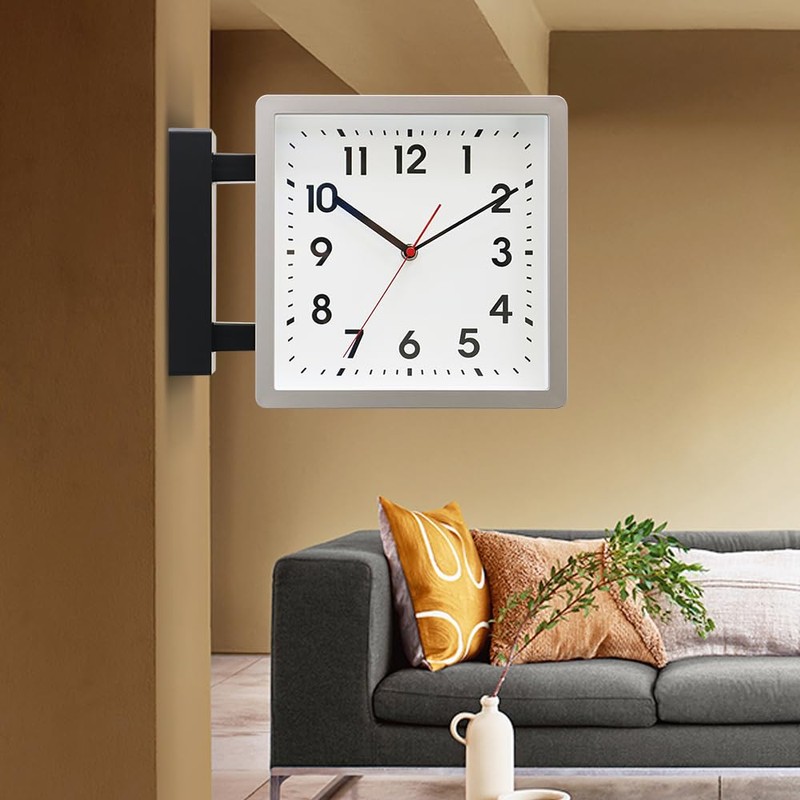 BESTIME 66295B Double Sided Plastic Wall Clock with Silver Frame.Simple