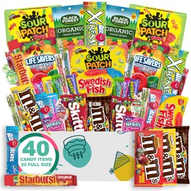 Birthday Candy Gift Basket (40 Full Size Snack Box Care Package) Sour Patch Kids, M&Ms, Skittles, Swedish Fish, & More - The Care Crate Co.