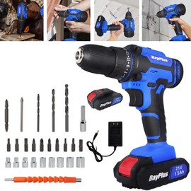 21V Cordless Drill Set, Electric Power Drill Kit with Battery and Charger, 3/8-Inch Keyless Chuck, 2 Variable Speed 0-400/1400RPM, 25+1 Position and 26pcs Drill/Driver Bits, LED Light