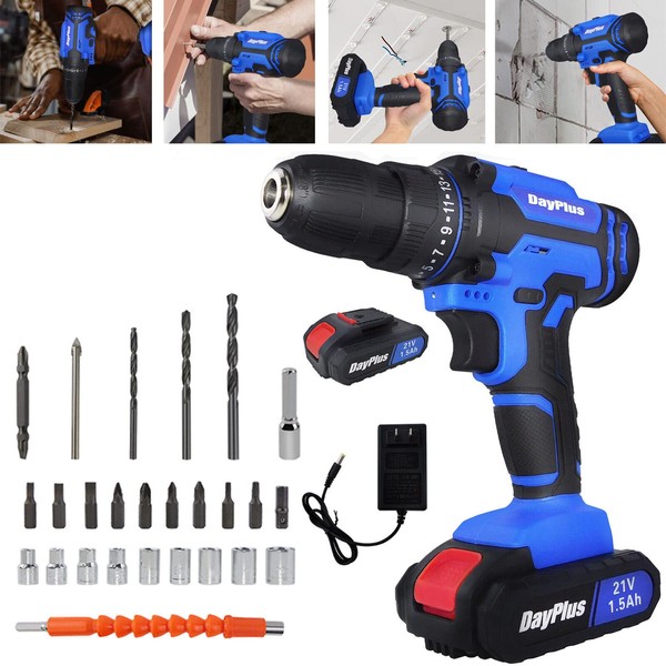 21V Cordless Drill Set, Electric Power Drill Kit with Battery