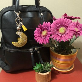 Popfizzy Bling Moon Keychain Accessories for Women and Girls, Rhinestone Keychains, Yellow Moon Purse Charms for Handbags