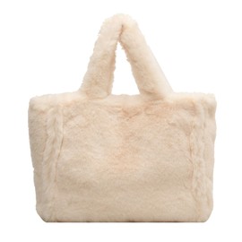 Extolove Fluffy Tote Bag for Women, Large Fuzzy Tote Handbag Faux Fur Bag Furry Purse (Beige)