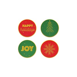 Pearhead Holiday Christmas Drink Coasters, Green and Red Festive Party Coasters, Holiday Home Decorations, Christmas Holiday Coasters, Set of 4