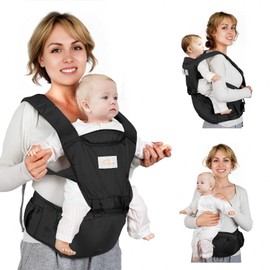 Mumgaroo Baby Carrier, 6-in-1 Baby Carrier Newborn to Toddler, Front and Back Toddler Carrier One Size Fits All, Adjustable with Hip Seat for Newborn, Infant & Toddler, Black