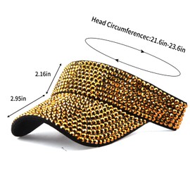 Shiny Rhinestones Sport Sun Visor Hats Adjustable Summer Cap for Women Men Golf Tennis Running Jogging Gold
