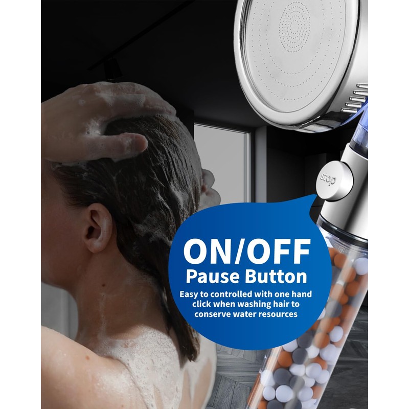 Luxsego Filtered Shower Head for Hard Water with Stop, High