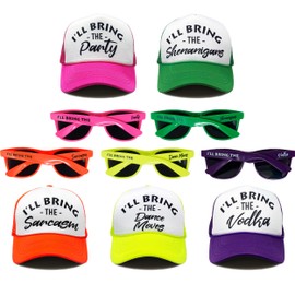 Funky Junque Girls Trip Bachelorette Party Trucker Hat and Sunglasses Set Vintage Foam Mesh Girl Squad Adjustable Cap - 5 - Hats & Sunglasses - Club Pack