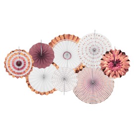 sourcing map Hanging Paper Fans Party Set 8Pcs Round Pattern Hanging Paper Fans Decoration for Home Shop Wall Birthday Wedding Graduation Events(Rose Gold White)