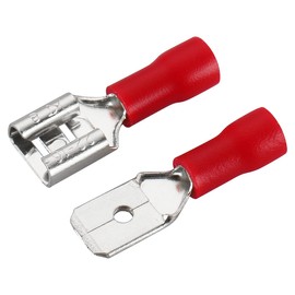 Baomain - Conector de alambre de pala con aislamiento de vinilo macho y hembra, 22-16 AWG 6,3 mm, color rojo, paquete de 200