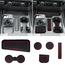 Silverado Sierra 1500 Console Liners - Compatible with Refreshed Models 2022-2025 Silverado/Sierra 1500 - [3D High-Edge Liquid Silicone] 6PCS Cup Holder Mats, Full Console w/Bucket Seats ONLY - Red