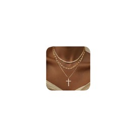 Dochais Gold Cross Necklace Set with CZ Stackable Layered Necklaces 14K Gold Plated & Silver Mariner Chain & Cross Pendant Unisex Simple Jewelry Gift for Women Men Set A