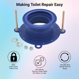 One N Done Toilet Flange Repair Kit - Complete Toilet Seal Repair For Wax Seal, Rubber Gasket Ring,Tool-Free Nuts Includes 3 1/2-Inch Locking Zinc Bolts, Easy Toilet Bowl Repair (Pack of 2)