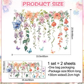 DRWSSR 2Sheets Hanging Creative Removable DIY Colorful Flower and Vines Wall Decal Watercolor Butterflies Wall Decal Waterproof Vinyl Wall Decal Decor for Girls Bedroom LivingRoom Wall Corner Decor(B)