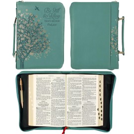 Christian Art Gifts Fashion Vegan Leather Bible Cover for Women: Be Still & Know Inspirational Bible Verse, Teal Floral, Medium