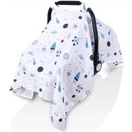 Muslin Car Seat Covers for Babies, Lightweight Infant Carseat Canopy, Breathable Baby Carrier Cover, Newborn Boys Girls Shower Gift, Fit Spring Summer/Hot Days/Warm Weather
