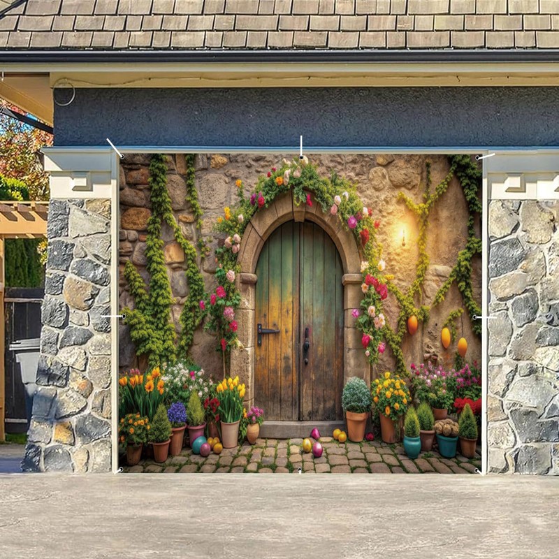 hraiufc Easter Garage Door Cover Decorations Banner Backdrop, 10x8ft, Green,