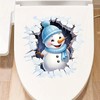 Merry Christmas Wall-Breaking Snowman Toilet Cover Sticker Decals,Spring Flower Leaf