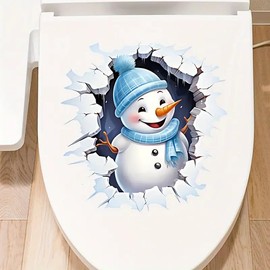 Merry Christmas Wall-Breaking Snowman Toilet Cover Sticker Decals,Spring Flower Leaf Butterfly Waterproof Toilet Lid Tank Seat Decals Cistern Self-Adhesive Bathroom Wall Sticker
