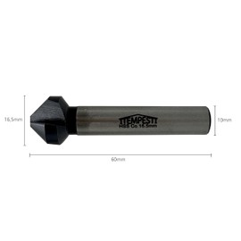 ITEMPESTI Countersink 90° Diameter 16.5 mm - Made of M35 - TiAlN Coating - Robust and Heat Resistant - for Stainless Steels - Shaft 10 mm