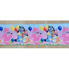 Unbranded 7/8 & 1.5" (1 YD) Blue Dog Birthday Grosgrain Ribbon Character Hair Bow Ribbon - 1.5 inch