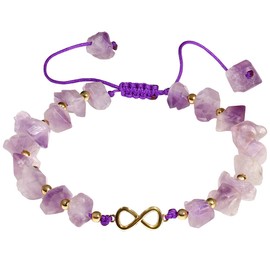 Wizock Raw Amethyst Drusy Quartz Crystal Charm 14k Gold Plated Infinity Bracelets Endless Love Meditation Bracelet for Women Spiritual Gifts