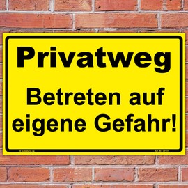Sign "Privatweg-Enter At Your Own Risk Design 300 x 200 MM, Stable Aluminium Composite Panel 3 MM thick