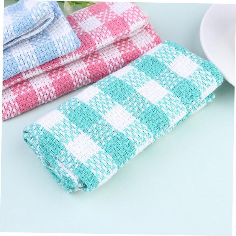 Baluue 8pcs Microfibre Dish Towels Plaid Pattern Cleaning Cloths Cotton