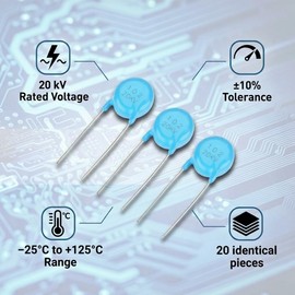 Capacitores de Cerámica 20kV 1nF 1000pF (102) Kit de 20 Unidades Piezas Electrónicas de Alto Voltaje para Reparación y Sustitución, Capacitores Cerámicos 0.001µF