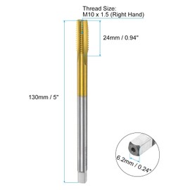 sourcing map Metric Thread Tap M10 x 1.5 H2 130mm Extra Long Titanium Coated High Speed Steel 6542 Straight Flute Screw Thread Milling Machine Taps Threading Tapping Repair Tool