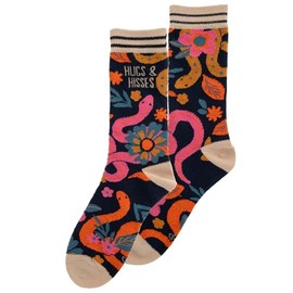 Karma Rainbow Pink Crew Socks - Cute and Funny Socks for Women - Bright and Colorful Designs - One Size Fits Most - Snake