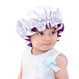 sent hair Baby Satin Bonnet Sleeping Cap Adjustable Kids Sleep Bonnet with Drawstring Double Layer Night Hair Caps for 0-3 Years Old Kids,Child,Baby,Toddler(Purple/Blue)