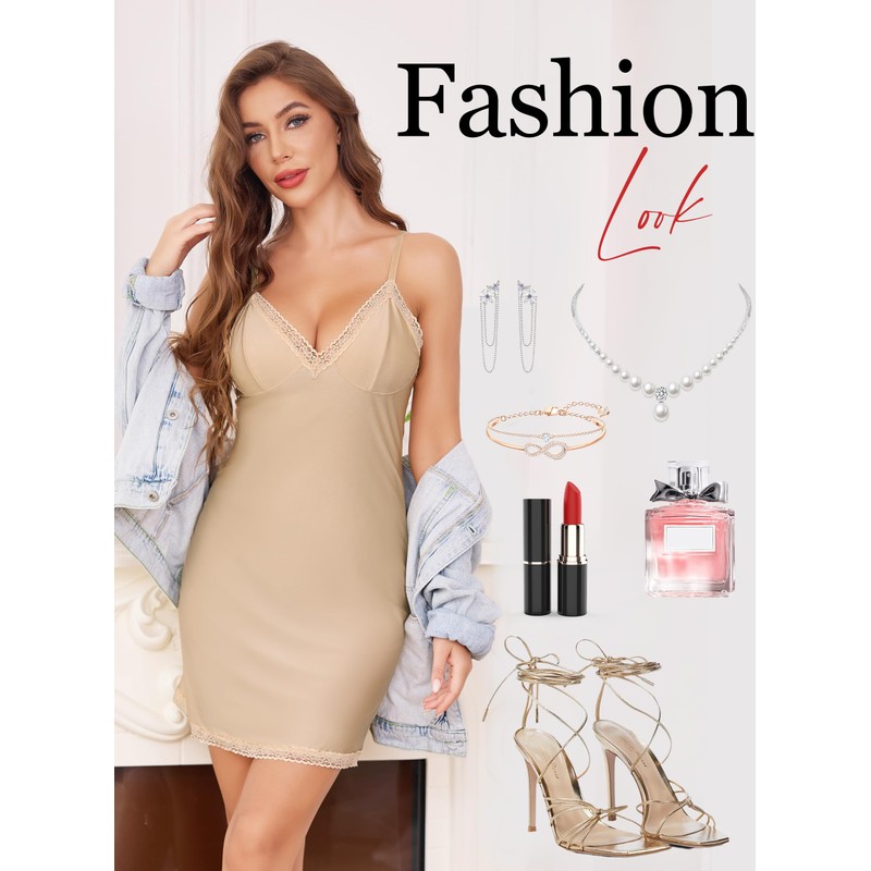 Lovasy Women's Full Slips Lace Slip Under Dress Sexy V