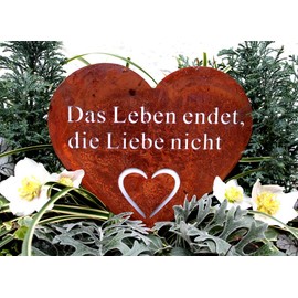 Grave Stake Heart Mourning Decoration Grave Decoration Metal Rust Grave Heart for Arrangements – Grave to Stick – Weather Frost Resistant – Life ends, Love Not – (Heart Plug)