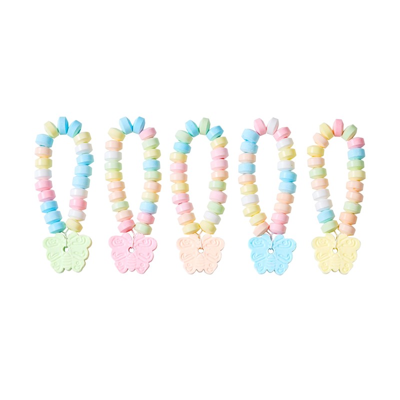 50 Butterfly Candy Bracelets, Novelty Pastel Candy Bracelets with Butterfly