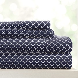 Linen Market 4 Piece California King Bedding Sheet Set (Navy Scallops) - Sleep Better Than Ever with These Ultra-Soft & Cooling Bed Sheets for Your Cal King Size Bed - Deep Pocket Fits 16" Mattress