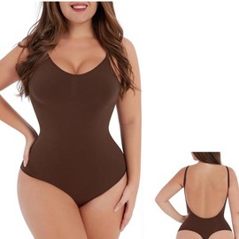 FeelinGirl Seamless Covered Bust Jumpsuit Thong Bodysuit Fit Comfort Slimming  Womenswear 1 Breathable Hip Tops Soft  Deals For You Days:_Deep U Back-Coffee_5XL