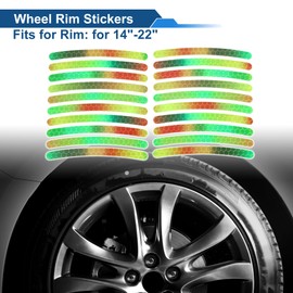 Partuto 20 Pcs Arc Wheel Rim Stickers Car Wheel Rim Tapes Decoration Stickers for 14-22" Seven Color Reflection PET