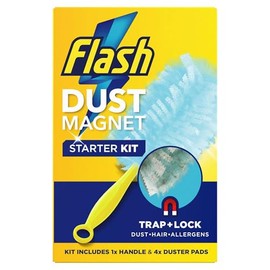 Flash Duster Dust Magnet Starter Kit (1 Handle + 4 Refills), Trap & Lock Away Dust, Dirt & Hair In No Time