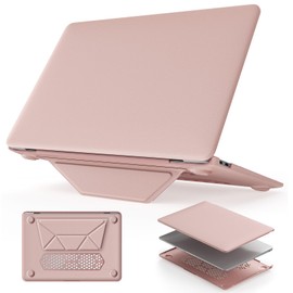 HXCASEAC Case Compatible with MacBook Air 13 inch Case 2020 2018 with Foldable Stand, Anti-Scratching Protective Hard Shell Cover for A2337, A2179, A1932 PU Leather, Pink