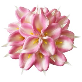 UKELER Pink Artificial Flowers 20 Pcs Fake Calla Lily Flowers Bulk Real Touch Calla Lily Gift for Woman Home Kitchen Office Decor Flowers Arrangement Wedding Decorations