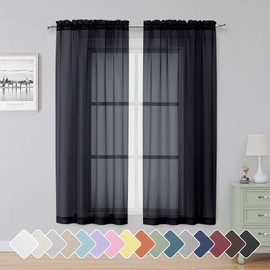 Simplebrand Black Sheer Curtains 63 Inch Length 2 Panels, Rod Pocket Solid Color Window Sheer Curtain Panels, Elegant Curtains & Drapes for Living Room, Bedroom 2 Panels (Black, 42" W x 63" L)