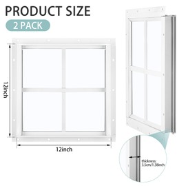 Tandefio Tandefio 2 Pack 12' x 12' White Flush Mount Shed Transom Window with Tempered Glass Household Windows with Screws for Chicken Coop Sheds Barns Playhouse