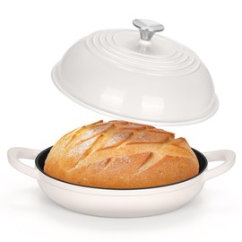 TeamFar Cast Iron Dutch Oven for Sourdough Bread Baking, 6 Quart Dutch Oven Bread Pot with Dome Lid, 10 Inch Ceramic Enamel Thick Coated Bread Pan, Non-Toxic & Non-Stick, White