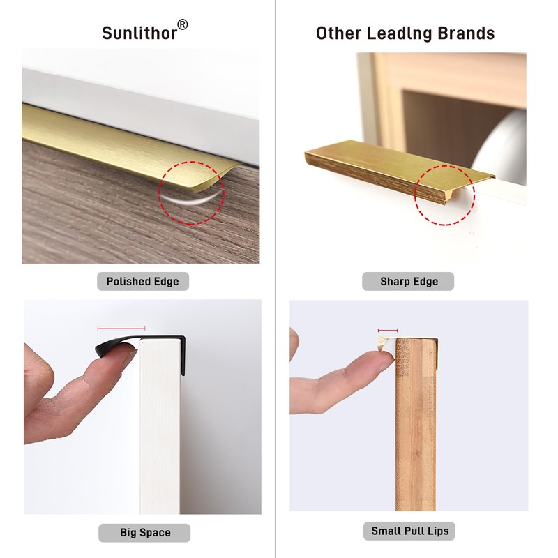 Sunlithor Edge Finger Tabs Pulls for Cabinet Kitchen Hardware Drawer