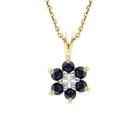 Ivy Gems 9ct Yellow Gold Sapphire and Diamond Flower Pendant & Fine Gauge 18'' / 46cm Chain