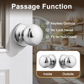 Probrico Polished Chrome Door Knobs Interior, Closet Door Knobsets, Keyless Door Handles, 2 Pack
